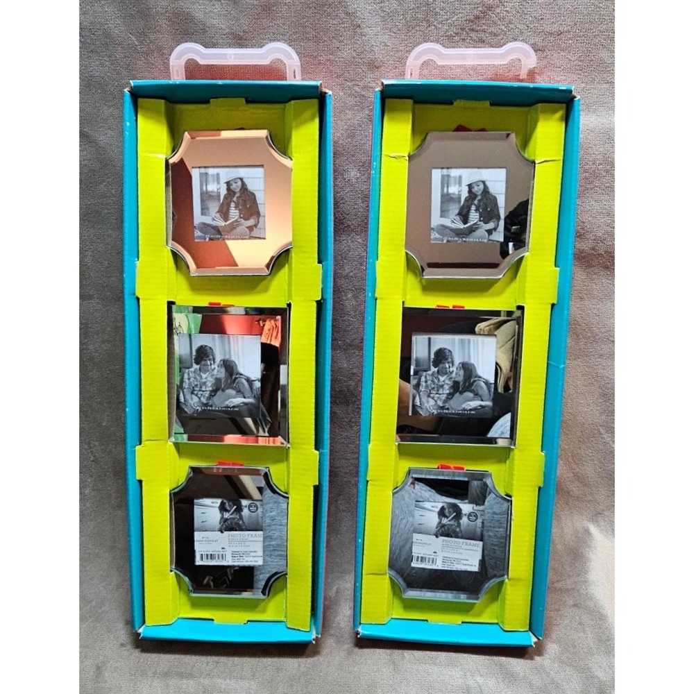 Threshold Mirror Finish Photo Frame Set of 6 Silver Square Scalloped 2.5x2.5